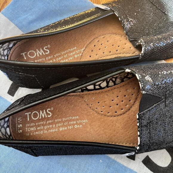 Black Sparkly Toms Slip On Shoes - Picture 2 of 4